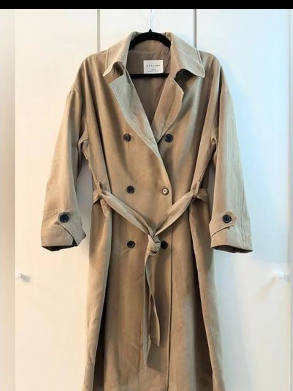Women's Double-Breasted Trench Coat in Tan with Waist Tie
